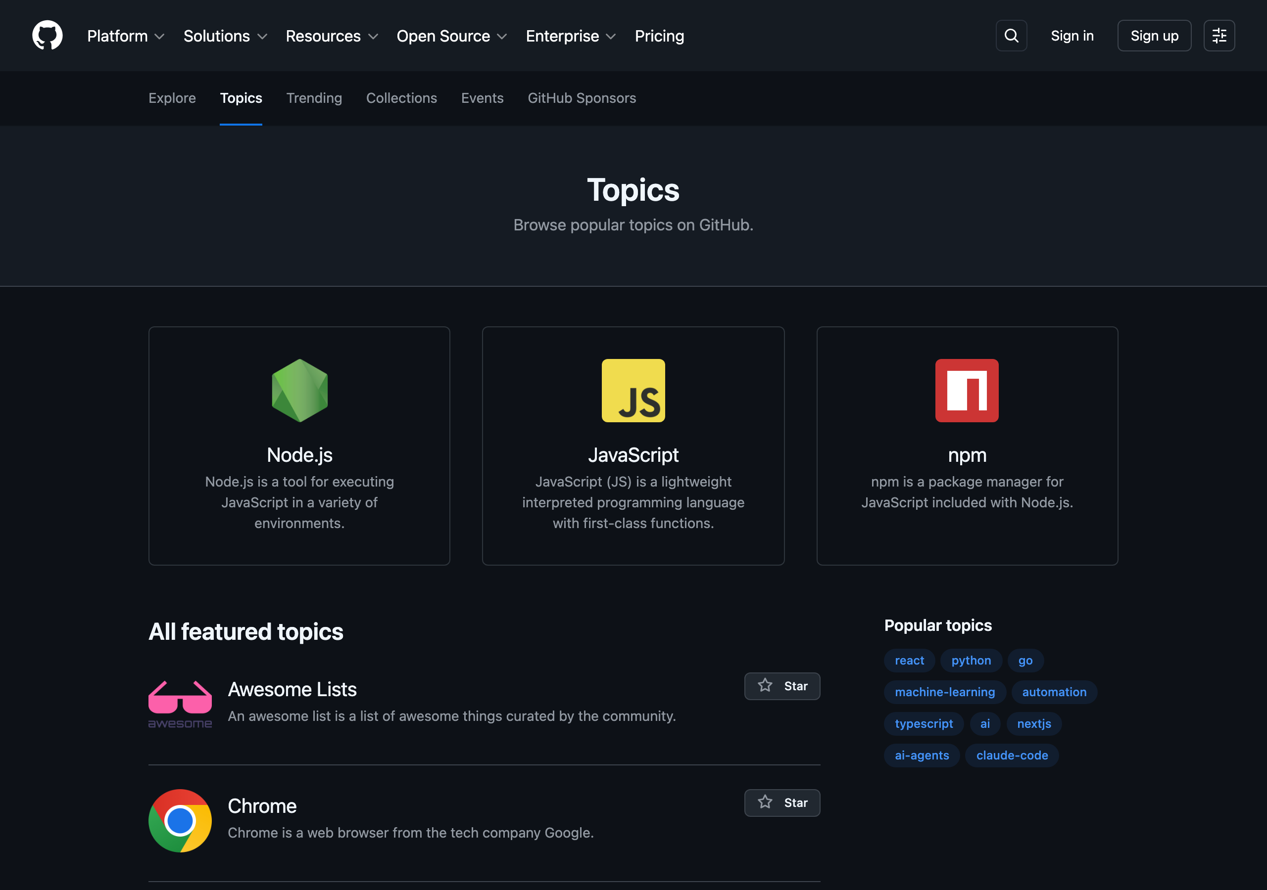 Topics 页面