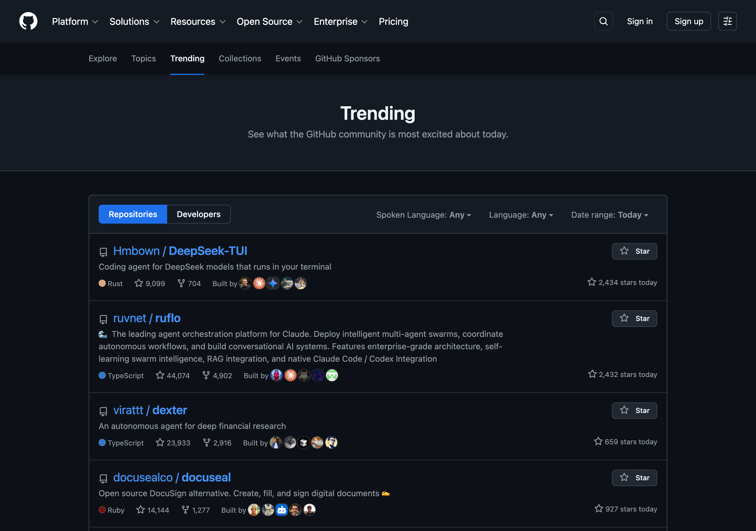 Trending 页面